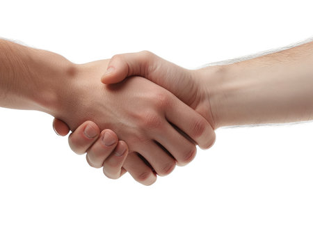Handshake of two people isolated on white background, close-upの素材