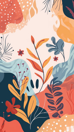 Abstract floral background with hand drawn doodle elements. Vector illustration.の素材