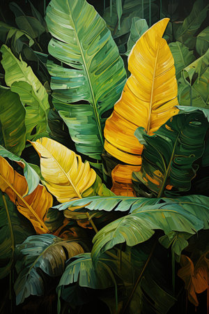 Tropical background with banana leaves. Vector illustration for your designの素材