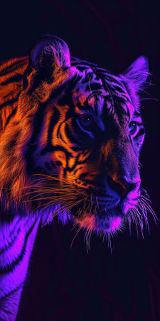 Portrait of a tiger in the dark, close-up.の素材