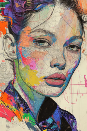 Portrait of a beautiful young woman with creative make-up, collage.の素材