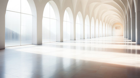 Interior of empty hall with arches and daylight. 3d rendering