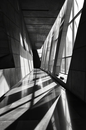 Architecture of the interior of the modern building in black and whiteの素材