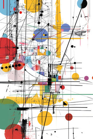 Abstract background with circles, lines and blots. Vector illustration.の素材