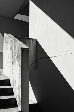 Abstract architecture background. Concrete stairs. Black and white photo.の素材