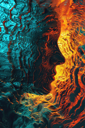 abstract scene with human head in water, 3d render illustrationの素材