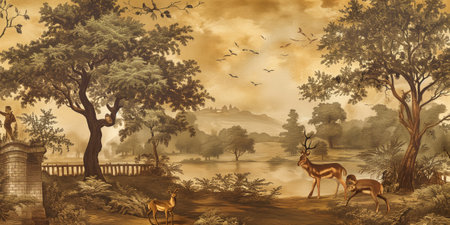 Painting of Antelope and gazelle in the jungle.の素材
