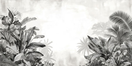 Tropical background with palm leaves. Black and white illustration.の素材