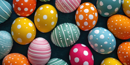 Colorful easter eggs on a dark background. Happy Easter.の素材