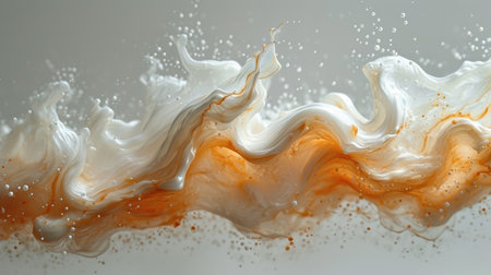 Orange and white paint splashing on a white background. 3d renderingの素材