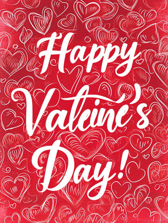 Happy Valentines Day lettering on red background. Vector illustration.の素材