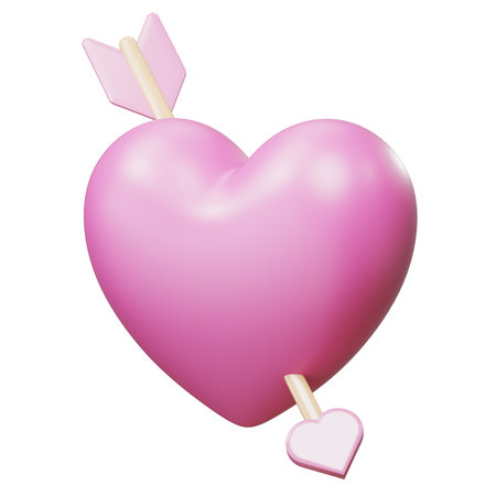 Pink heart with arrow symbolizing love and affection.の写真素材