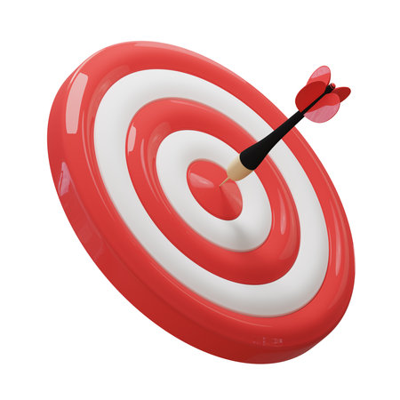 Dart hitting the center of a red bullseye target.の写真素材