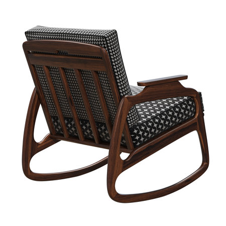 Elegant wooden rocking chair with geometric pattern.の写真素材