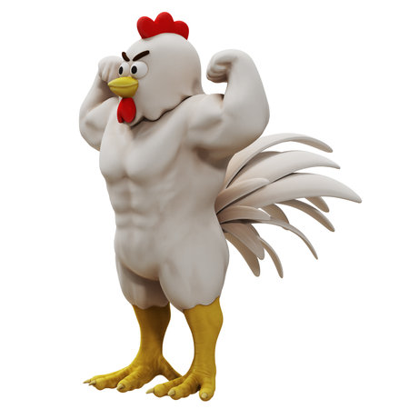 Cartoon muscular rooster flexing proudlyの写真素材