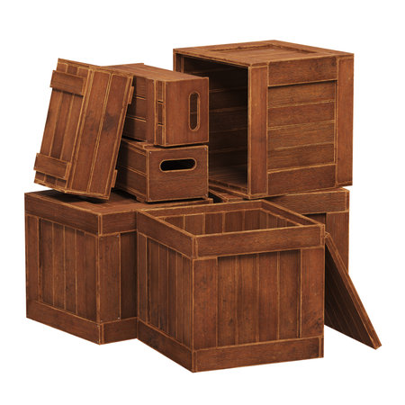 Wooden crates stacked and organized efficiently.の写真素材