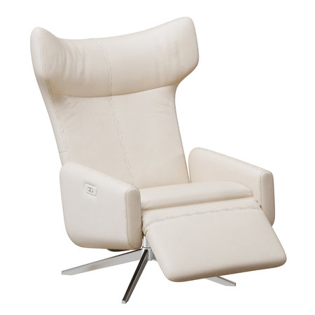 Modern white swivel recliner chair with footrest.の写真素材