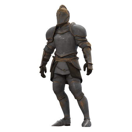 Medieval knight in full armor stance.の写真素材