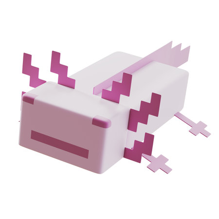 3D pink axolotl character with geometric shapesの写真素材