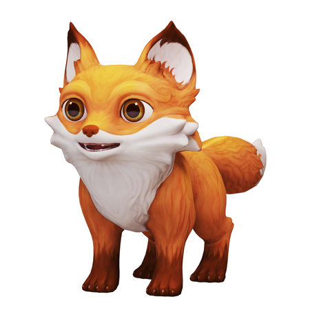 Adorable cartoon fox with big eyes and fluffy fur.の写真素材