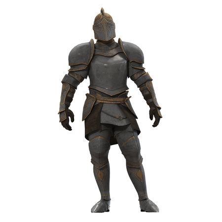 Medieval knight in full armor standing confidently.の写真素材