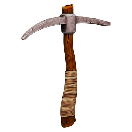 Rustic pickaxe with wooden handle and metal head.の写真素材