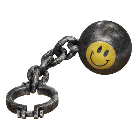 Smiley face on a heavy chain and ball illustrationの写真素材