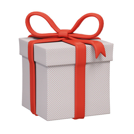 Gift box with a red ribbon on white background.の写真素材