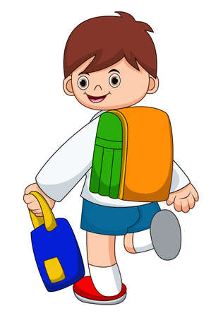 vector illustration of Cute boy on his way to schoolのイラスト素材