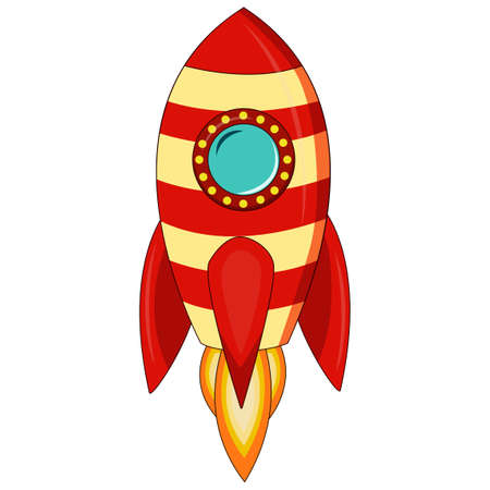 Cartoon rocket space ship take off, isolated vector illustration. Simple retro spaceship iconのイラスト素材