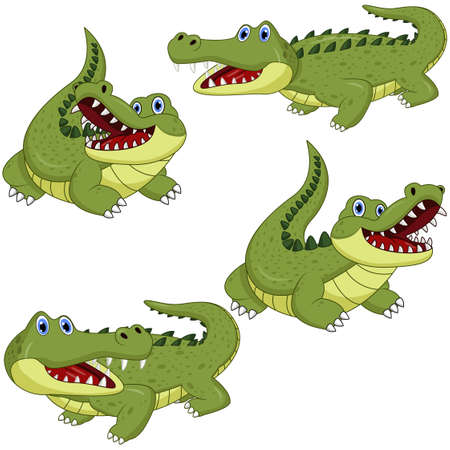 Cartoon green crocodile collection setのイラスト素材