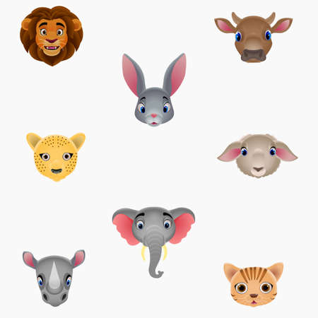 Illustration set of cute animal headsのイラスト素材