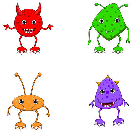 Cute Monsters set. Cartoon aliens from space for kindergarten childrenのイラスト素材