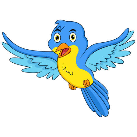 Happy blue bird cartoon flyingのイラスト素材