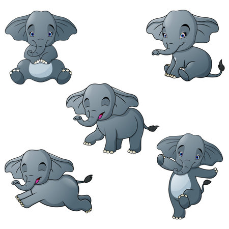 Set of elephant cartoon character isolated on white backgroundのイラスト素材