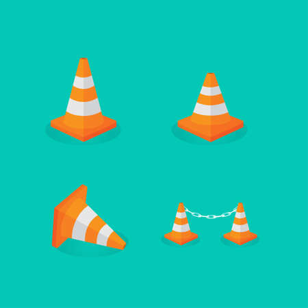 Set of orange plastic traffic cones iconのイラスト素材