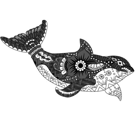 Killer whale in ethnic pattern styleのイラスト素材