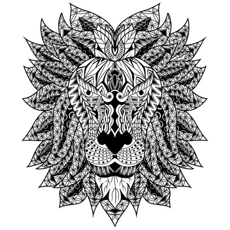 Hand drawn of lion head in styleのイラスト素材