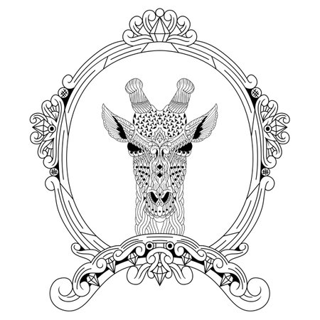 Hand drawn of giraffe head in styleのイラスト素材