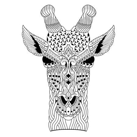Hand drawn of giraffe head in styleのイラスト素材