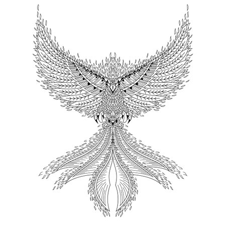 Hand drawn of phoenix in styleのイラスト素材