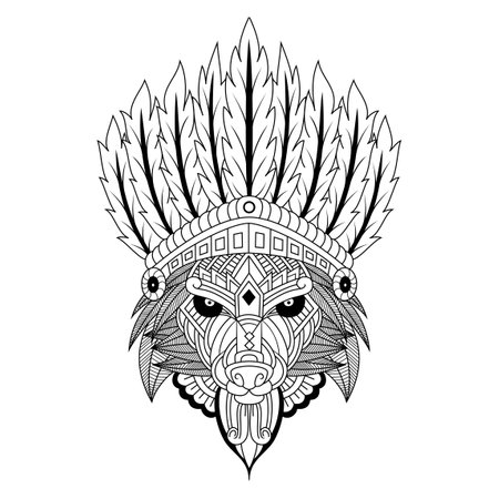 Hand drawn of wolf tribal chief in styleのイラスト素材
