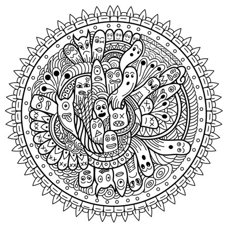 Hand drawn of cute monster doodleのイラスト素材