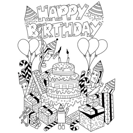 Hand drawn of happy birthday doodleのイラスト素材