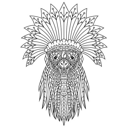 Hand drawn of rooster tribal chief in styleのイラスト素材