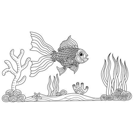 Hand drawn of gold fish in styleのイラスト素材