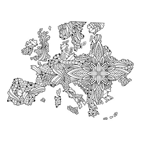 Hand drawn of europe map in mandala styleのイラスト素材