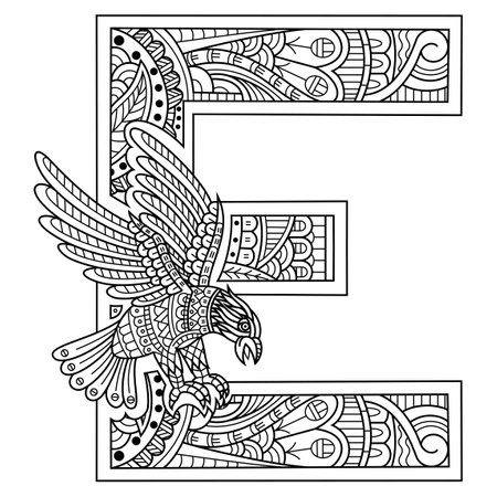 Hand drawn of aphabet letter E for eagle in styleのイラスト素材