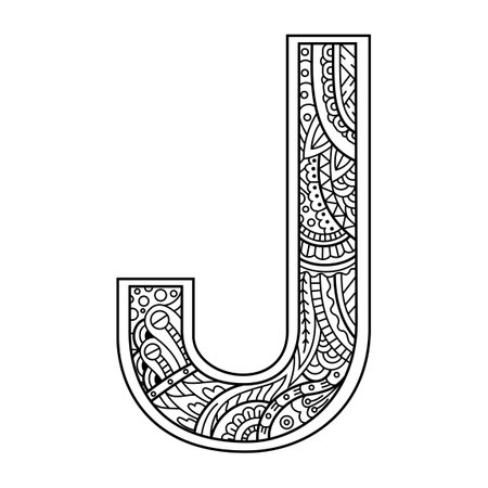Hand drawn of aphabet letter J in styleのイラスト素材