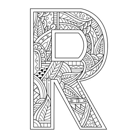 Hand drawn of aphabet letter R in styleのイラスト素材